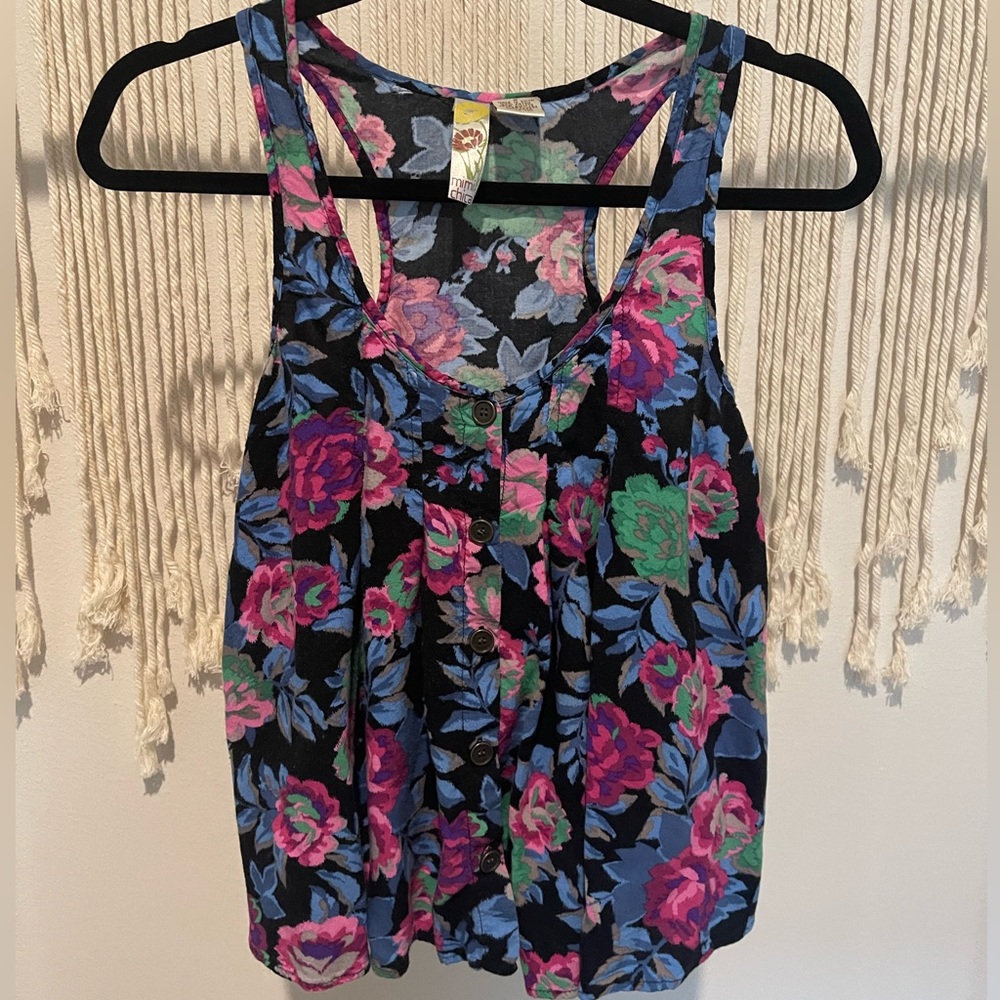 Mimi Chica Beachy Floral Tank Top Blouse Size S